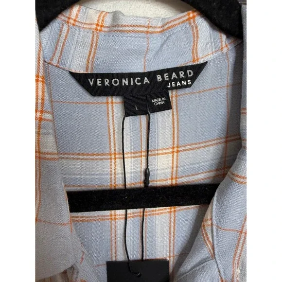 Veronica Beard Jeans Jemila Shirtdress Vapor Multi Plaid Tiered Mini L Boho - Picture 3 of 7